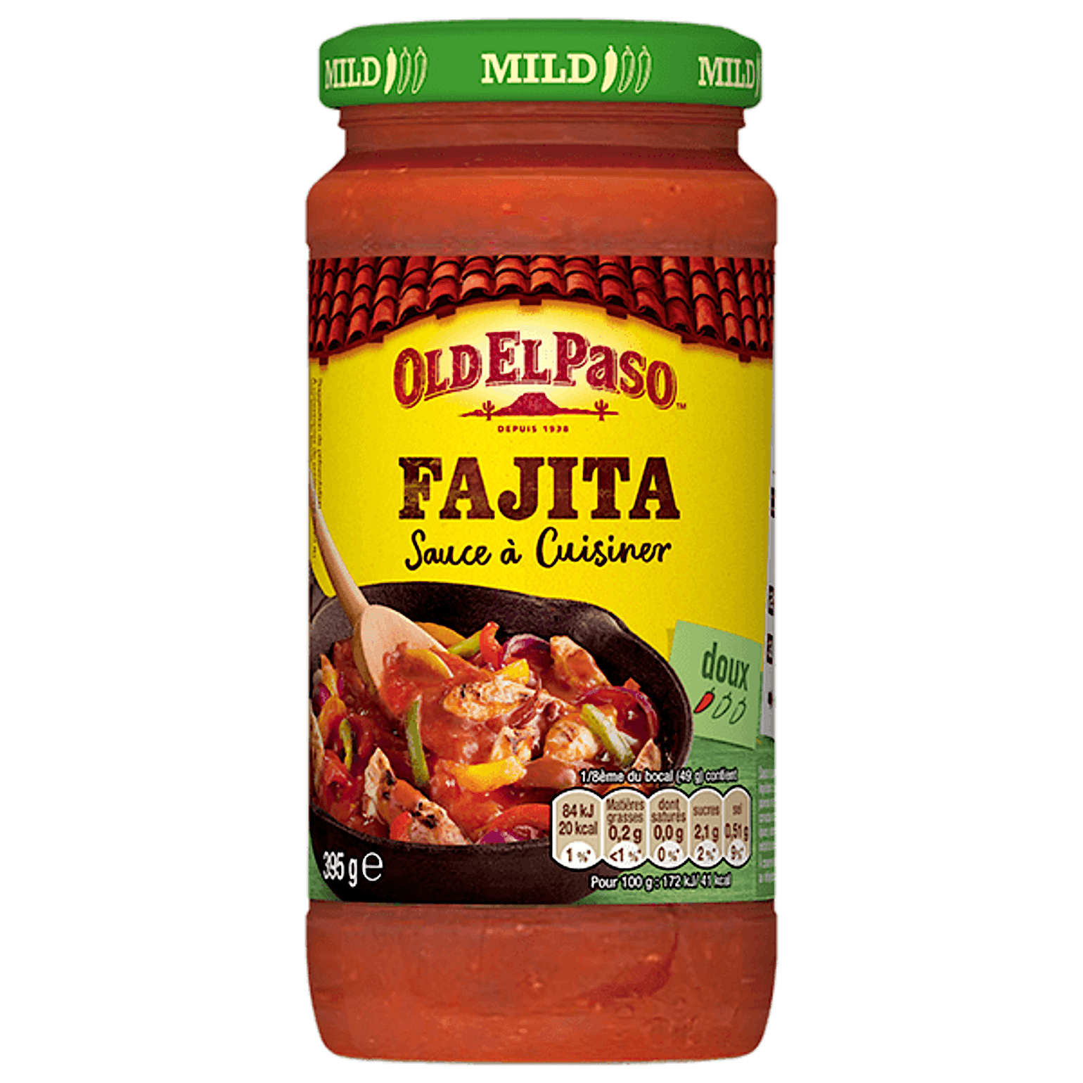 pot en verre de Old El Paso Sauce À Cuisiner Pour Fajitas Origine douce 395g